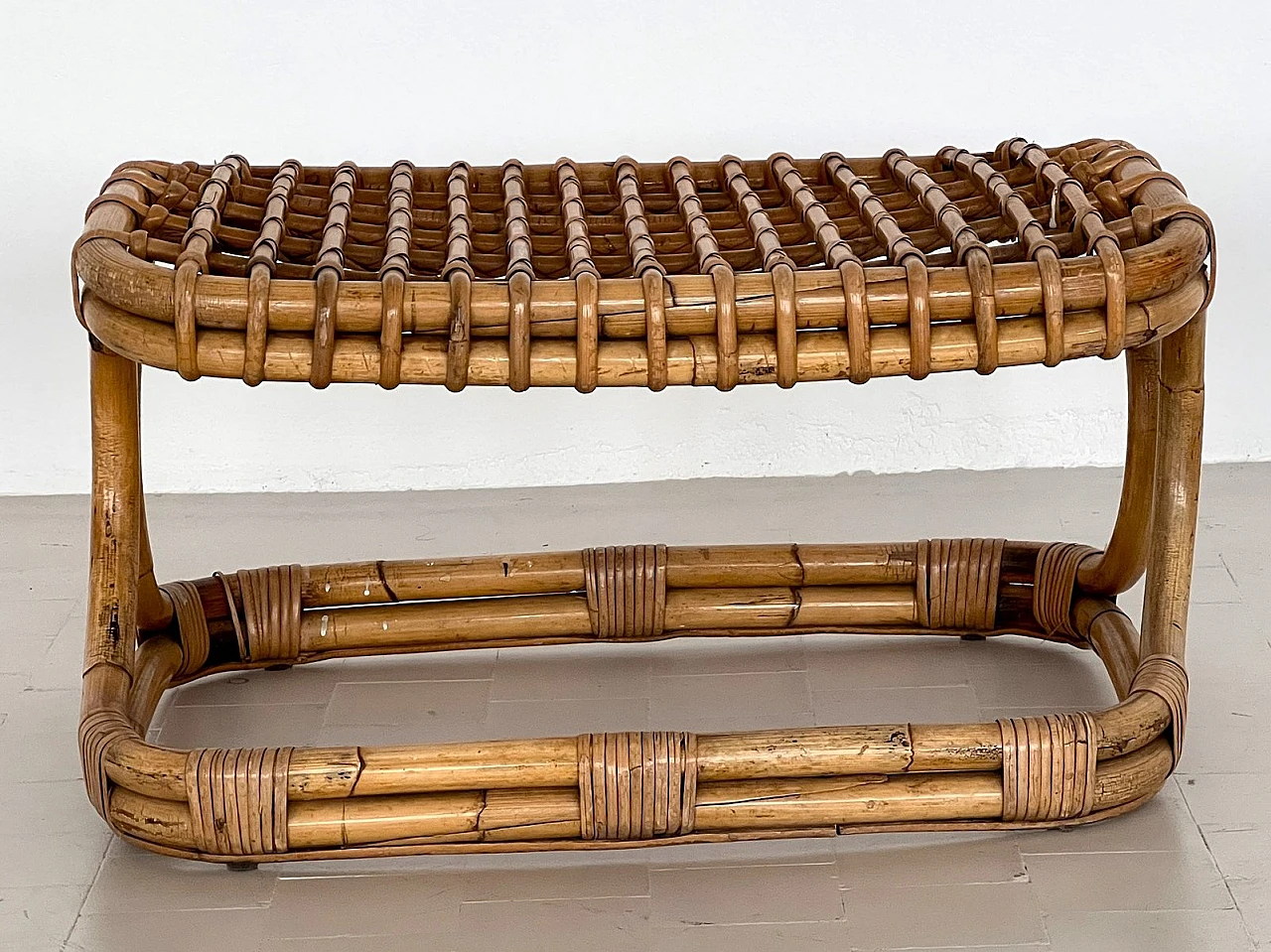 Bamboo and rattan stool attributed to Tito Agnoli, 1960s 4