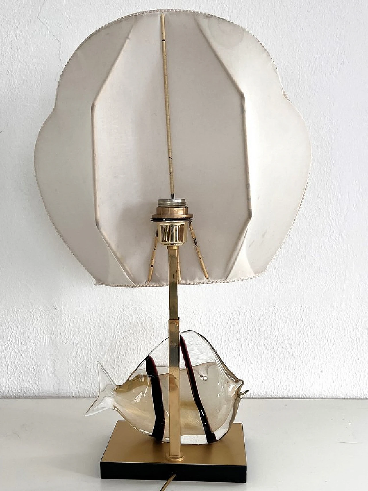 Murano glass and brass fish table lamp by Seguso, 1970s 6