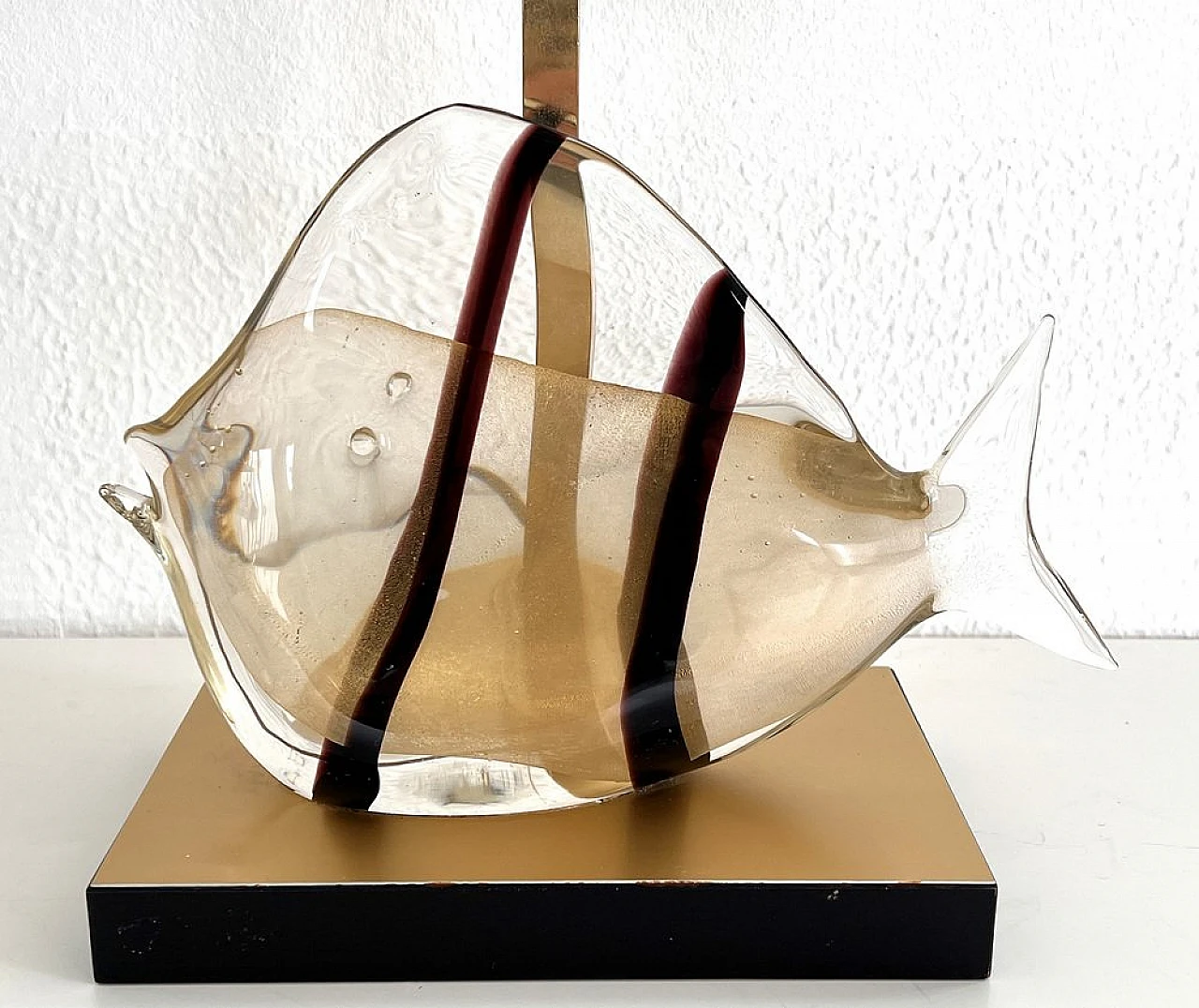 Murano glass and brass fish table lamp by Seguso, 1970s 11