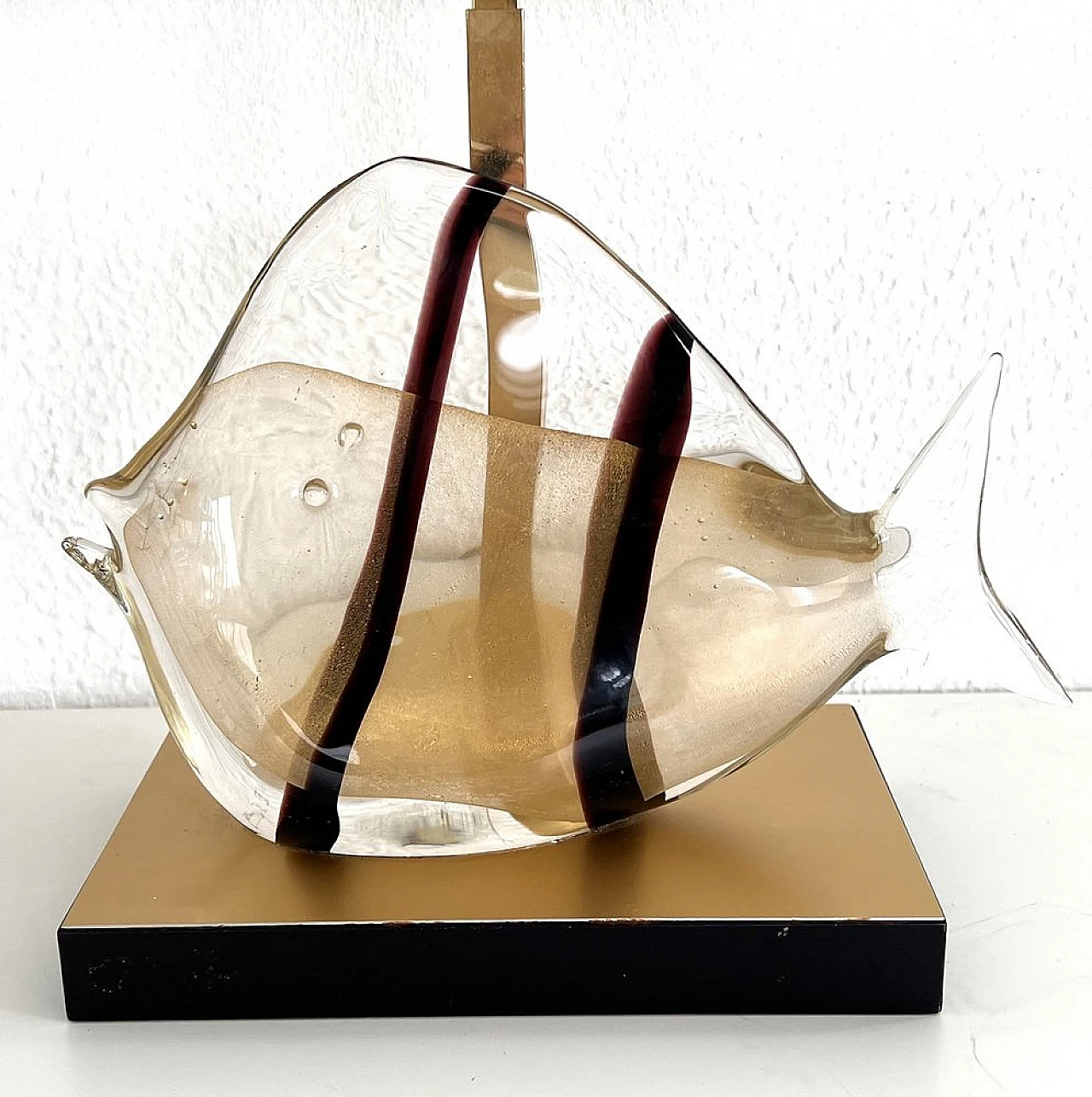 Murano glass and brass fish table lamp by Seguso, 1970s 15