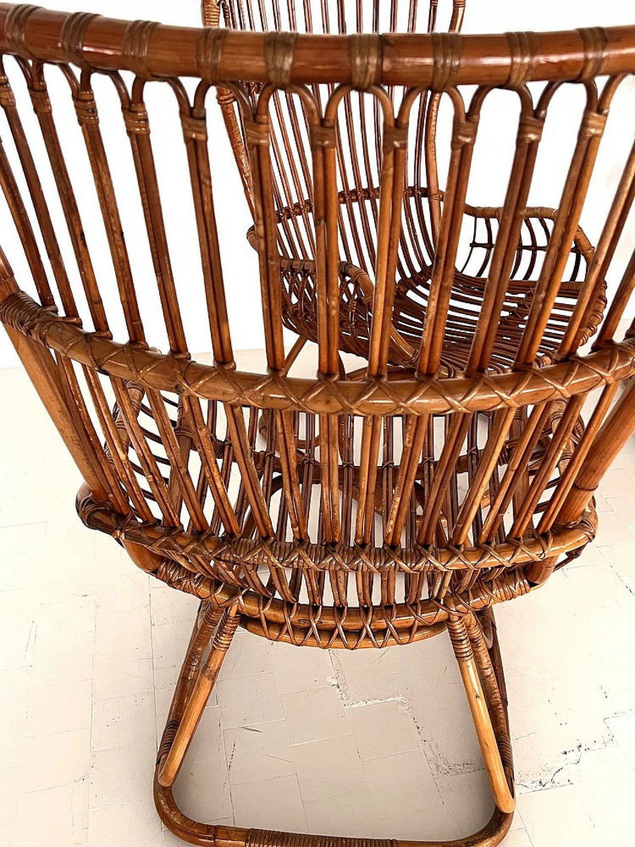 4 Armchairs in bamboo with orange cushions, 1970s 16