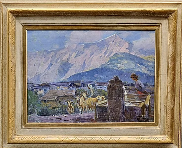 Giuseppe Danieli, Mountain landscape, oil on panel, 1920s
