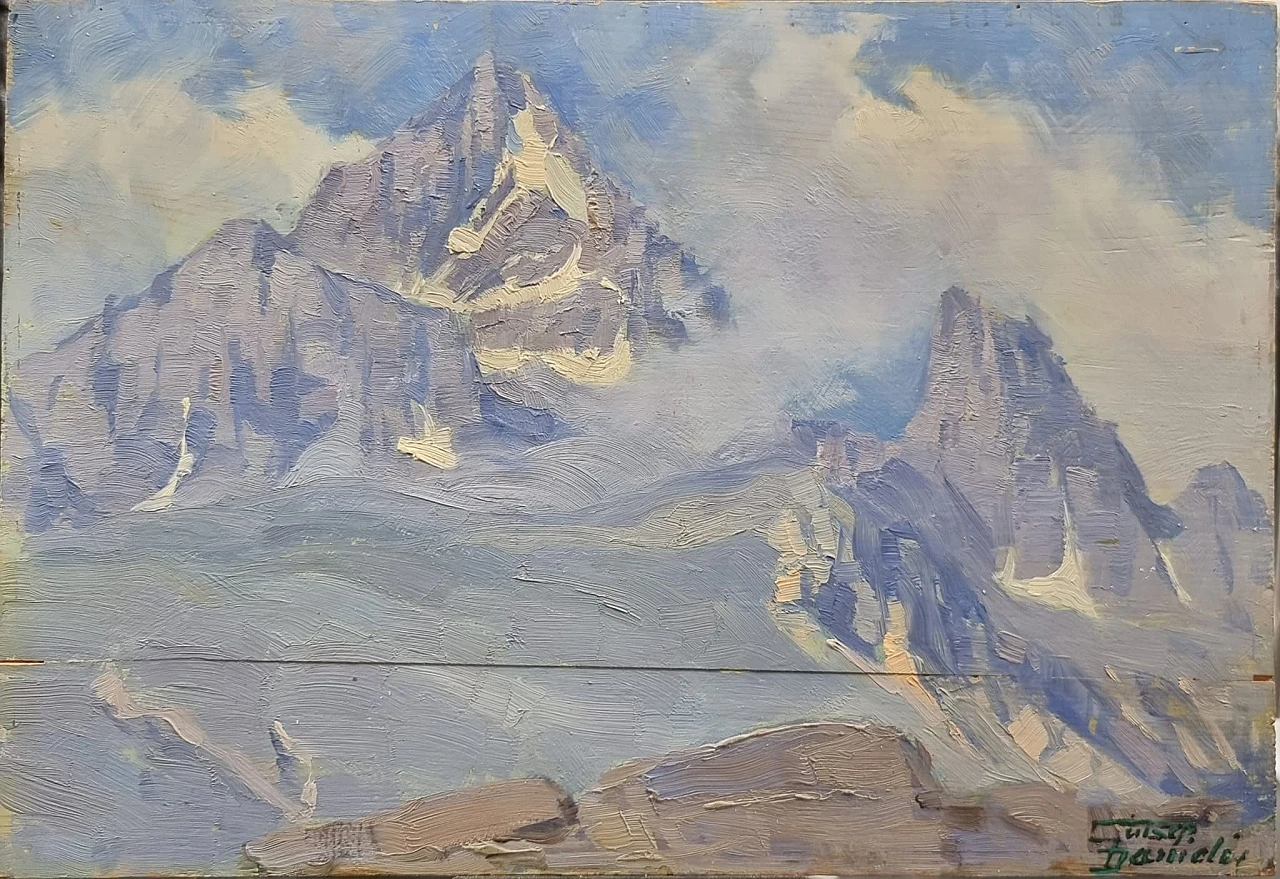 Giuseppe Danieli, Mountain view, oil on panel, 1920s 1