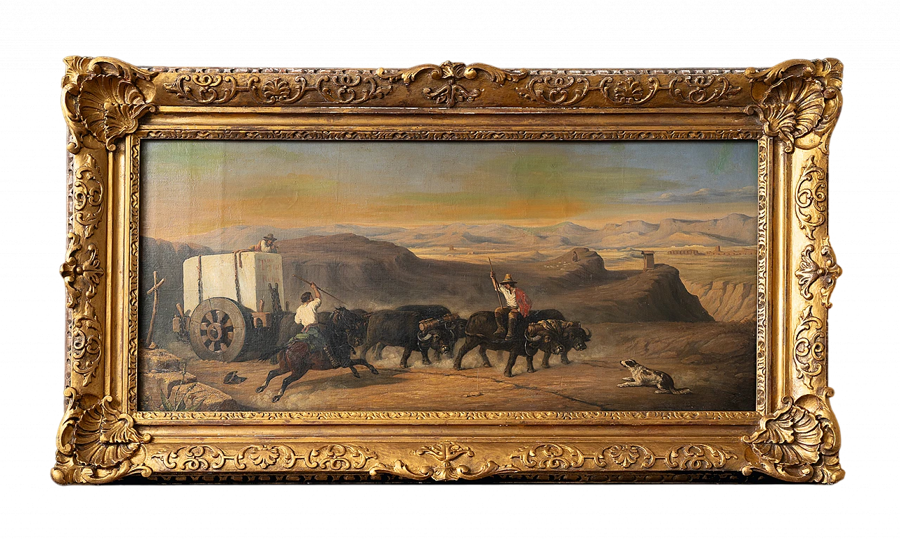 Oil on canvas with gilded and carved wooden frame, 19th century 7