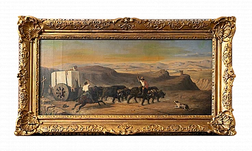 Oil on canvas with gilded and carved wooden frame, 19th century