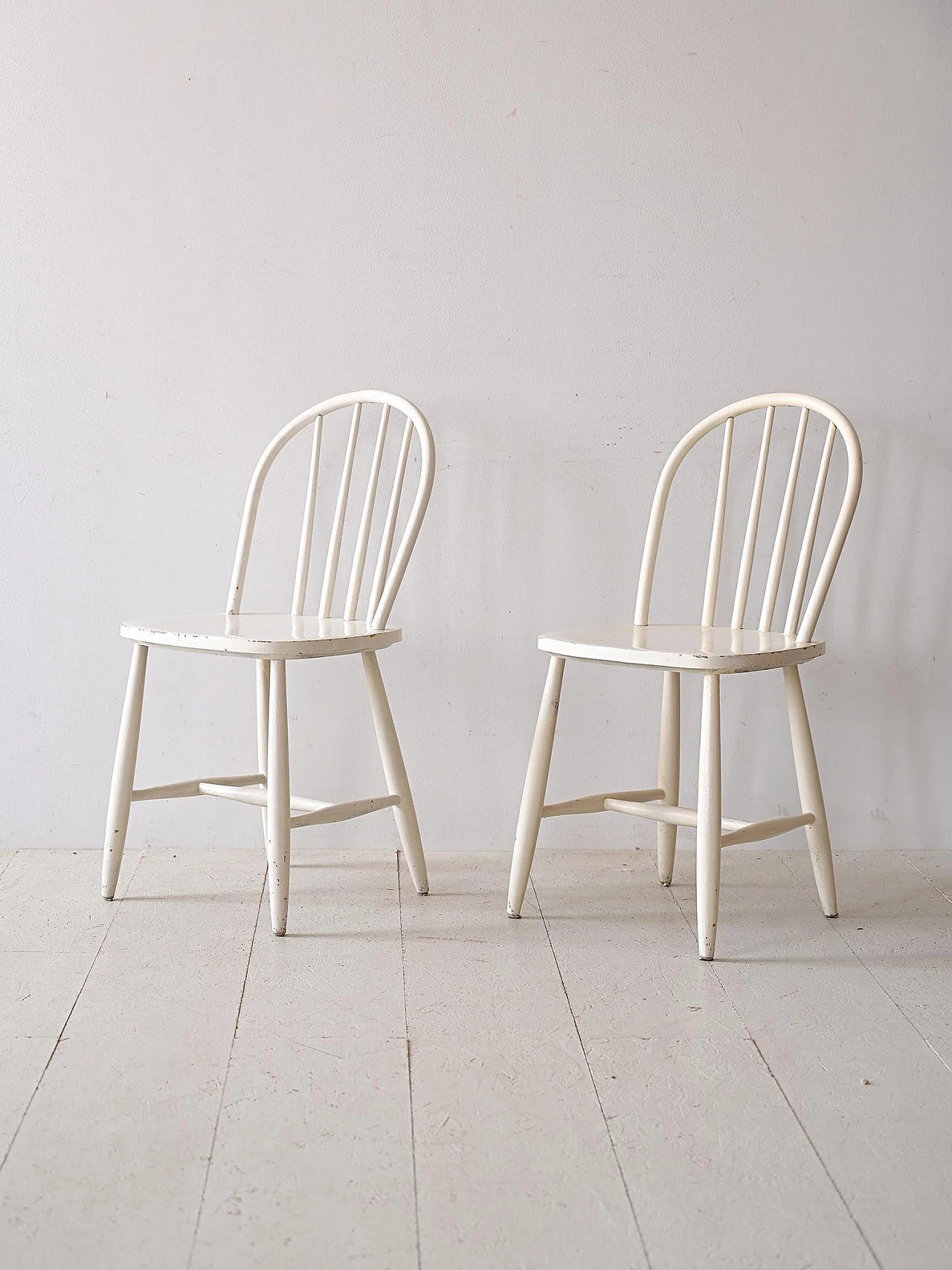 Pair of chairs in white stained beech, 1960s 1