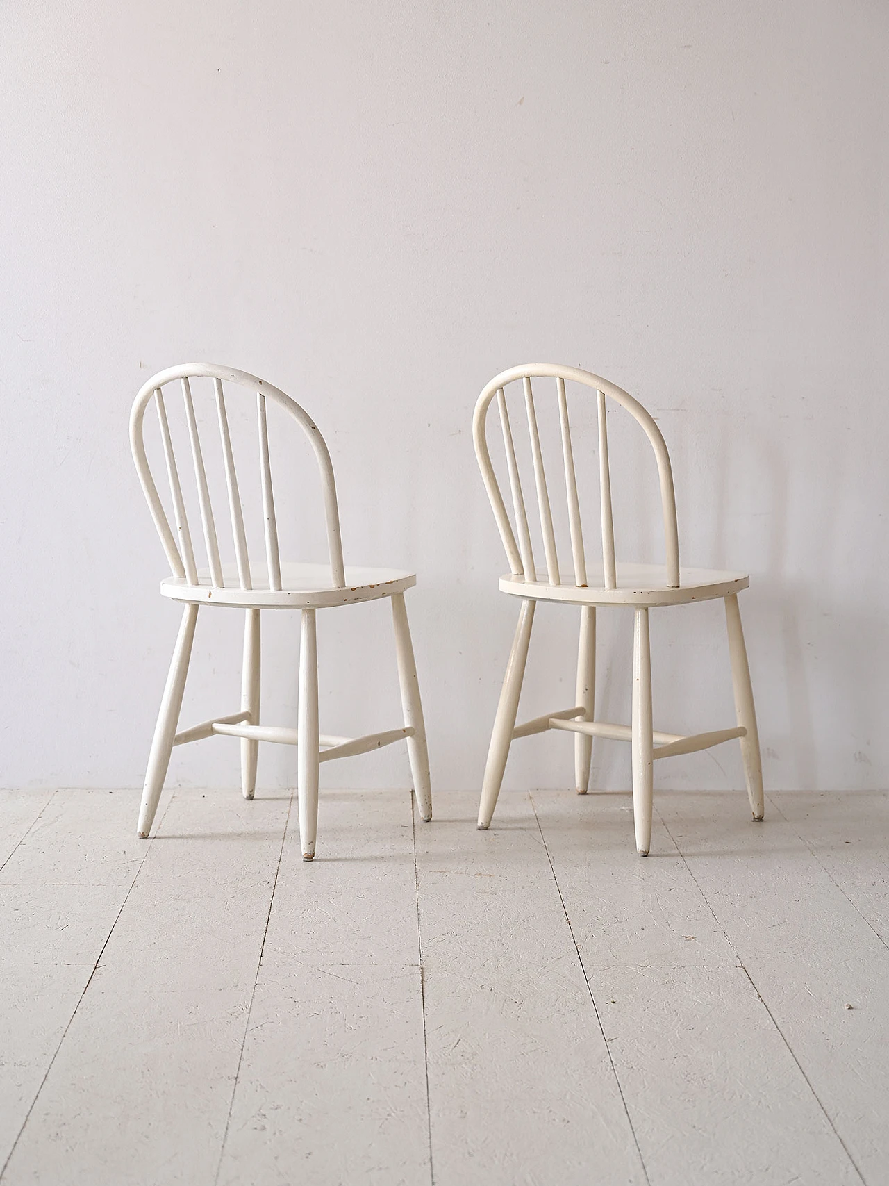 Pair of chairs in white stained beech, 1960s 2