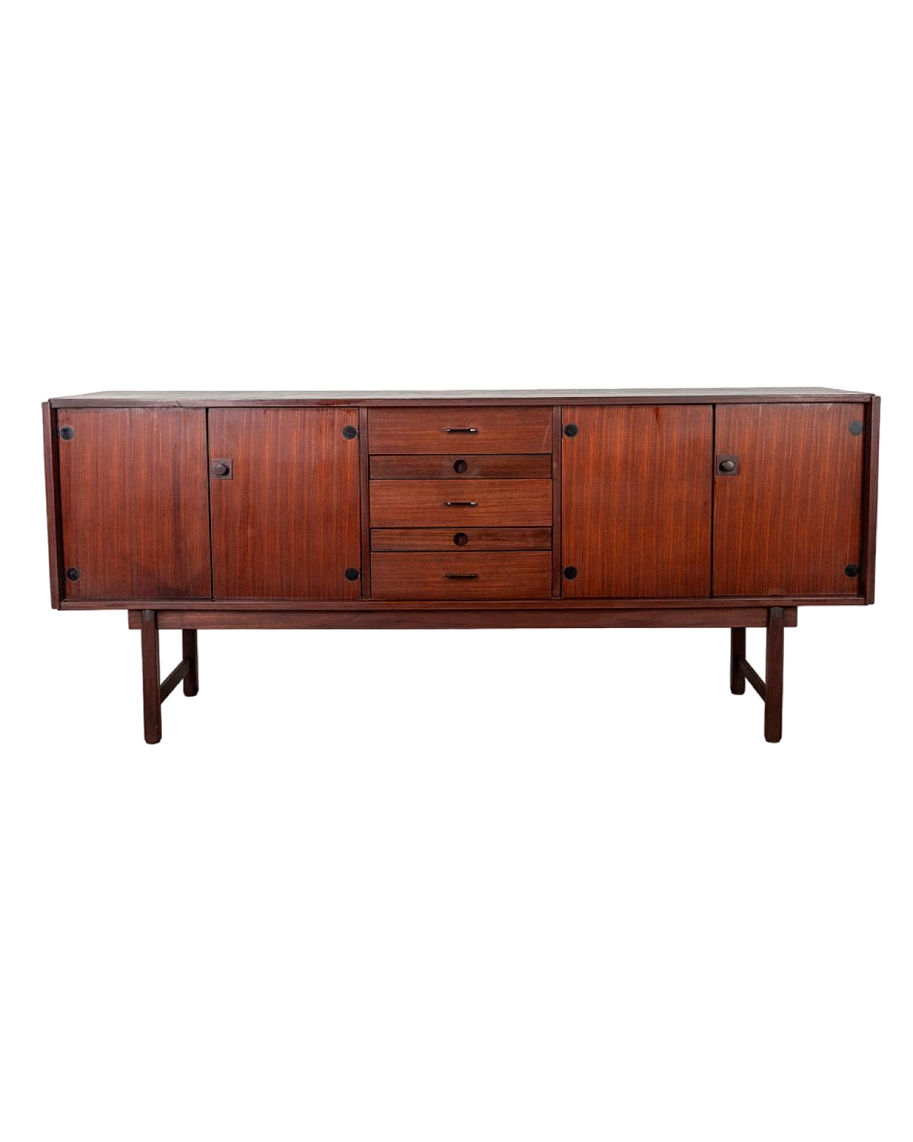 Credenza in teak con piano nero, ante e cassetti di Barovero, anni '60 11