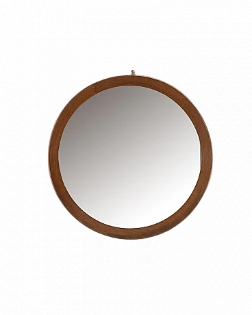 Round wall mirror with teak frame, 1960s