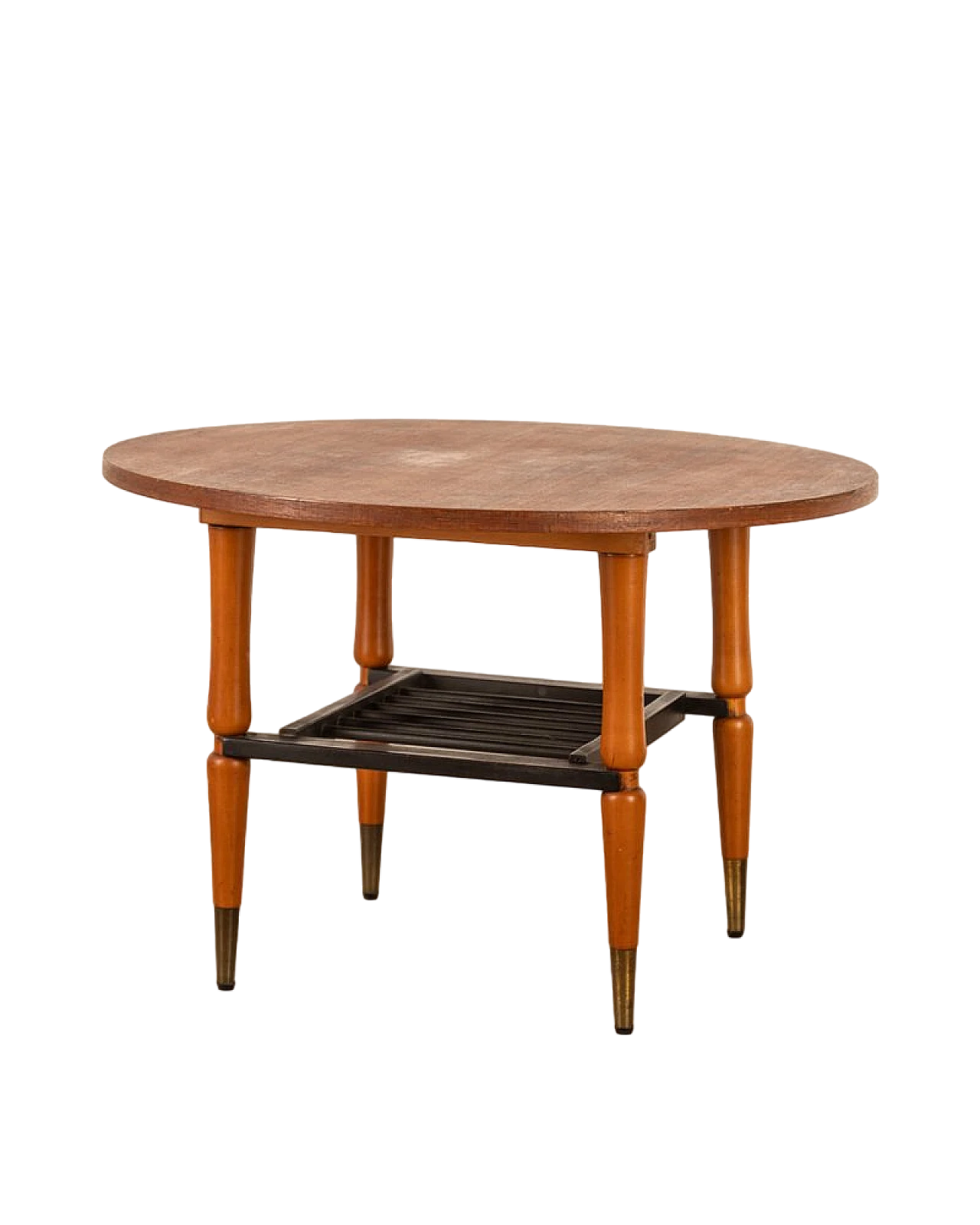 Round wood and brass coffee table with black top, 1960s 8