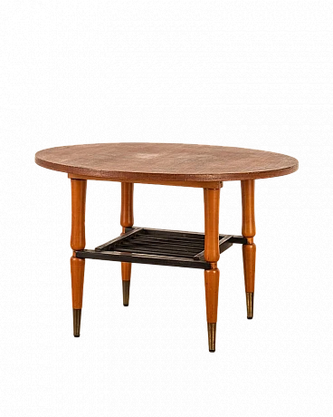 Round wood and brass coffee table with black top, 1960s