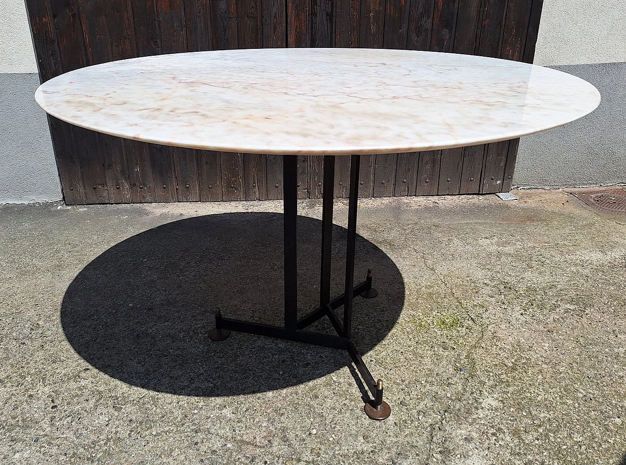 Round marble, iron and brass table, 1950s 1