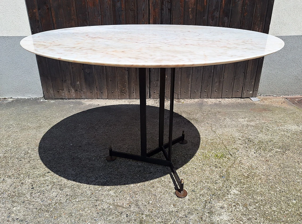 Round marble, iron and brass table, 1950s 2