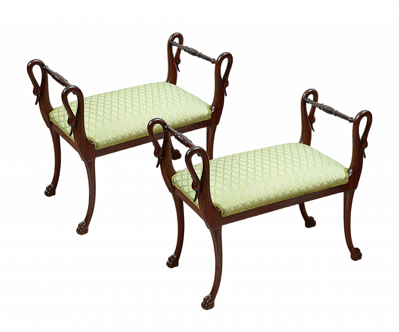 Pair of Empire mahogany and fabric benches, early 19th century 5