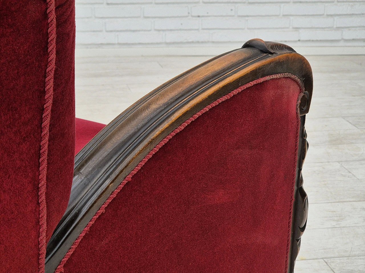 Danish velvet and ash armchair with footstool, 1950s 7