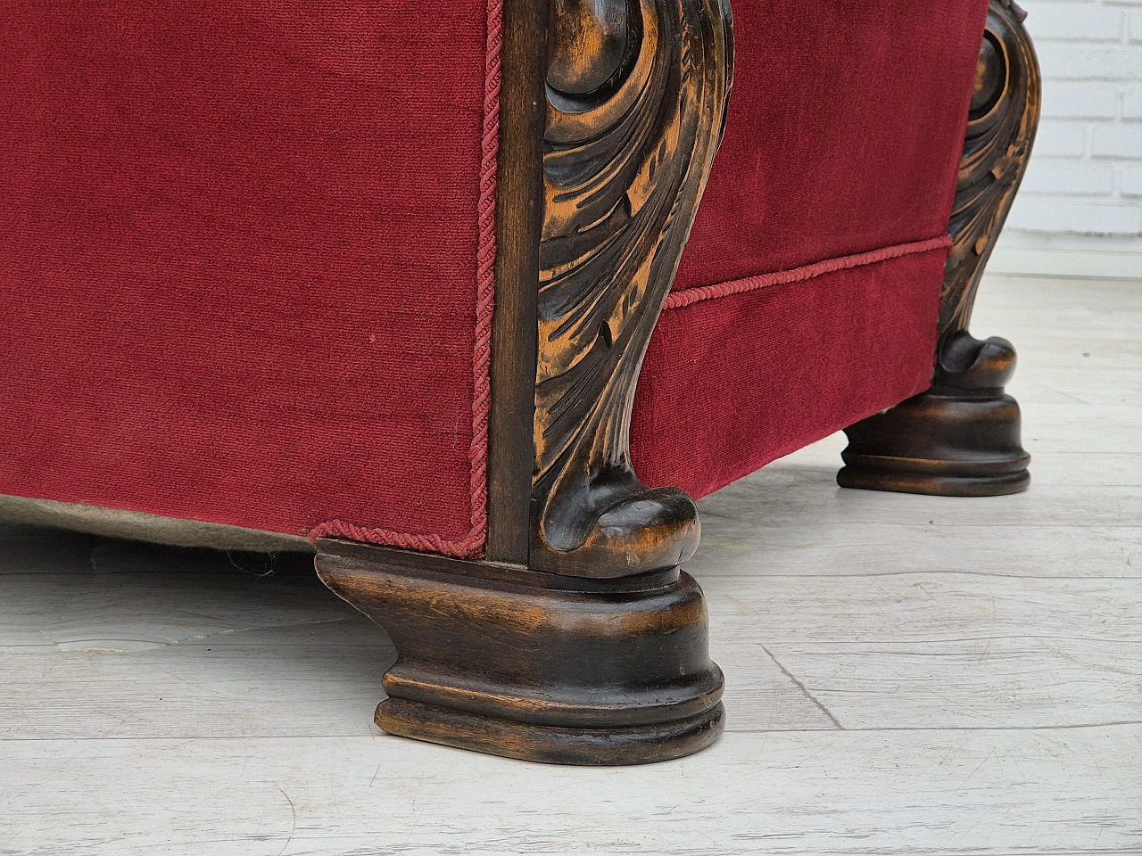 Danish velvet and ash armchair with footstool, 1950s 10