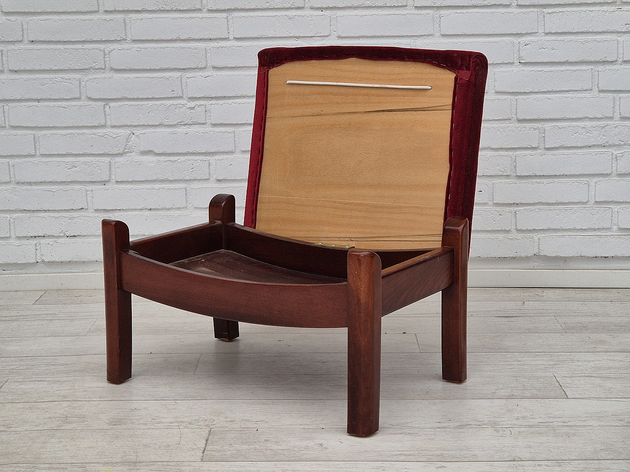 Danish velvet and ash armchair with footstool, 1950s 13