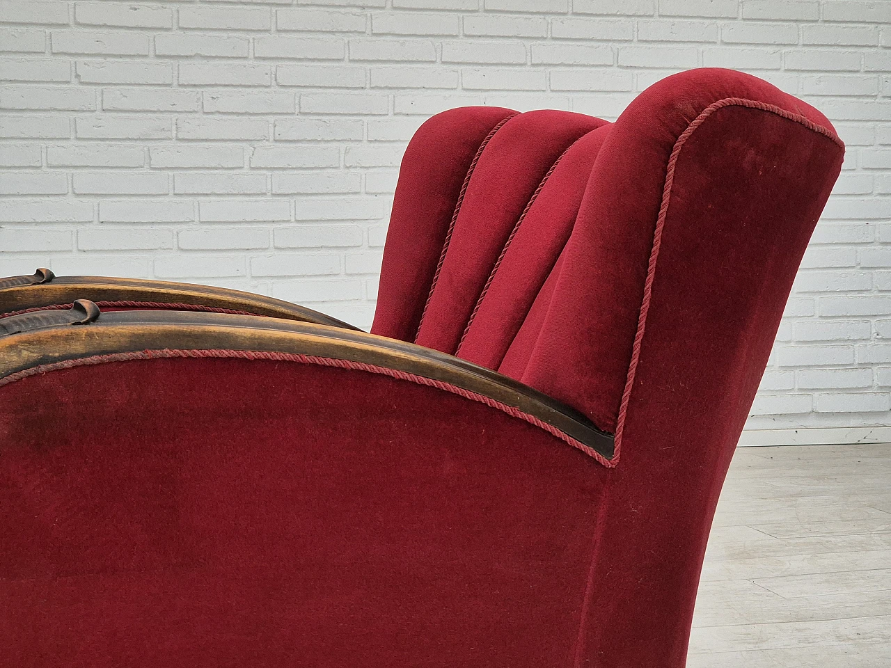 Danish velvet and ash armchair with footstool, 1950s 15