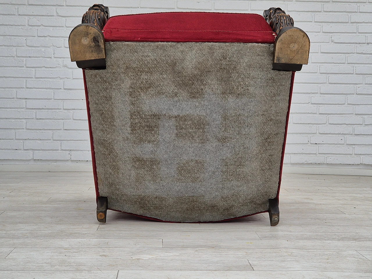 Danish velvet and ash armchair with footstool, 1950s 17