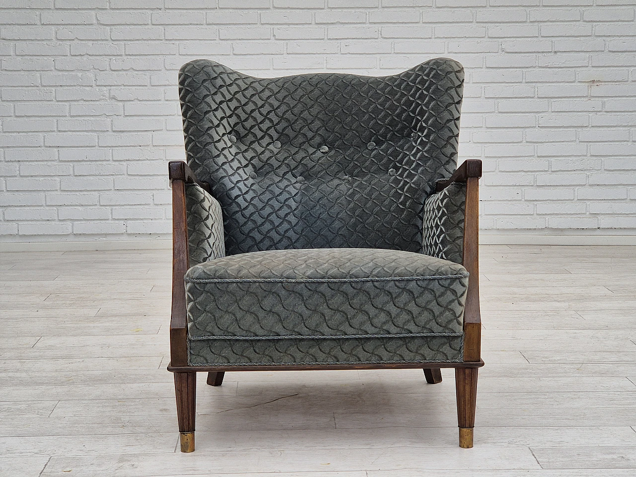 Danish beech and velvet armchair, 1960s 3