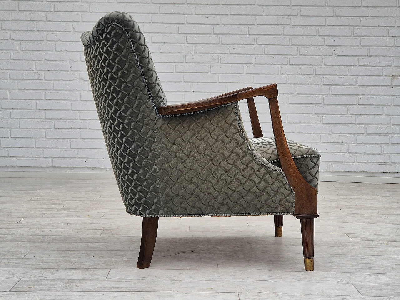 Danish beech and velvet armchair, 1960s 5