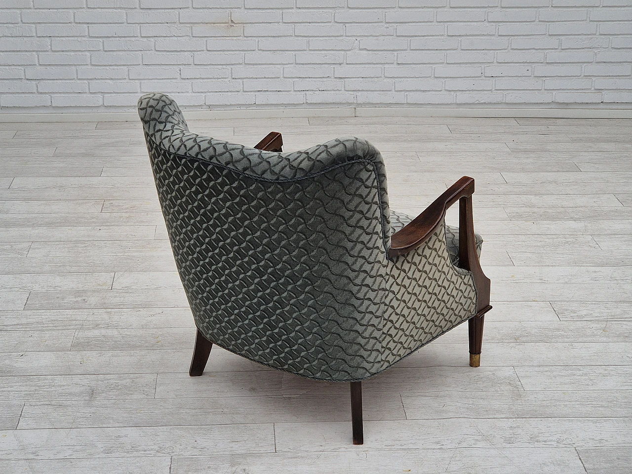 Danish beech and velvet armchair, 1960s 6