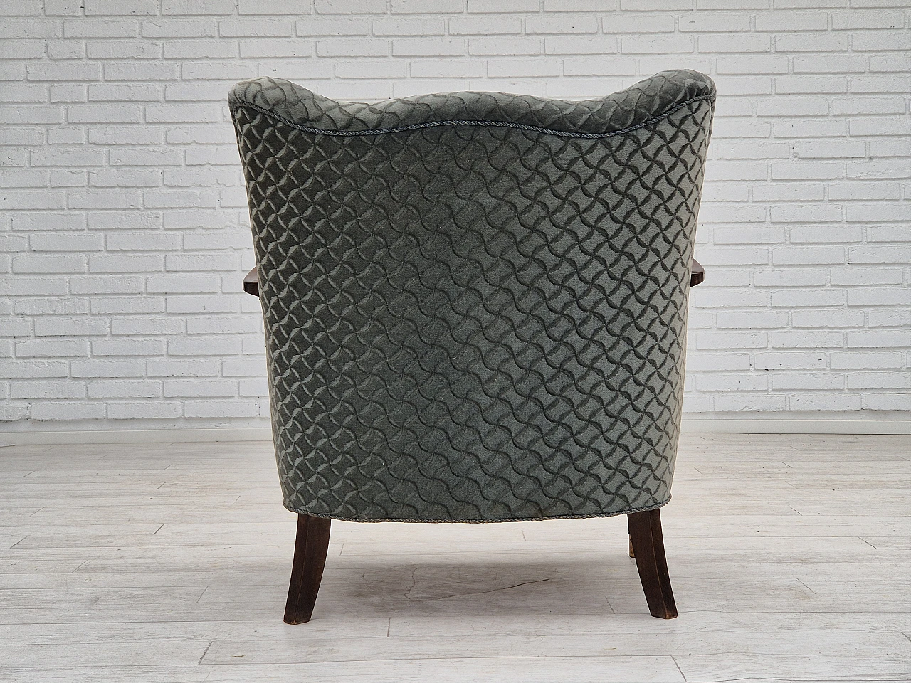 Danish beech and velvet armchair, 1960s 7