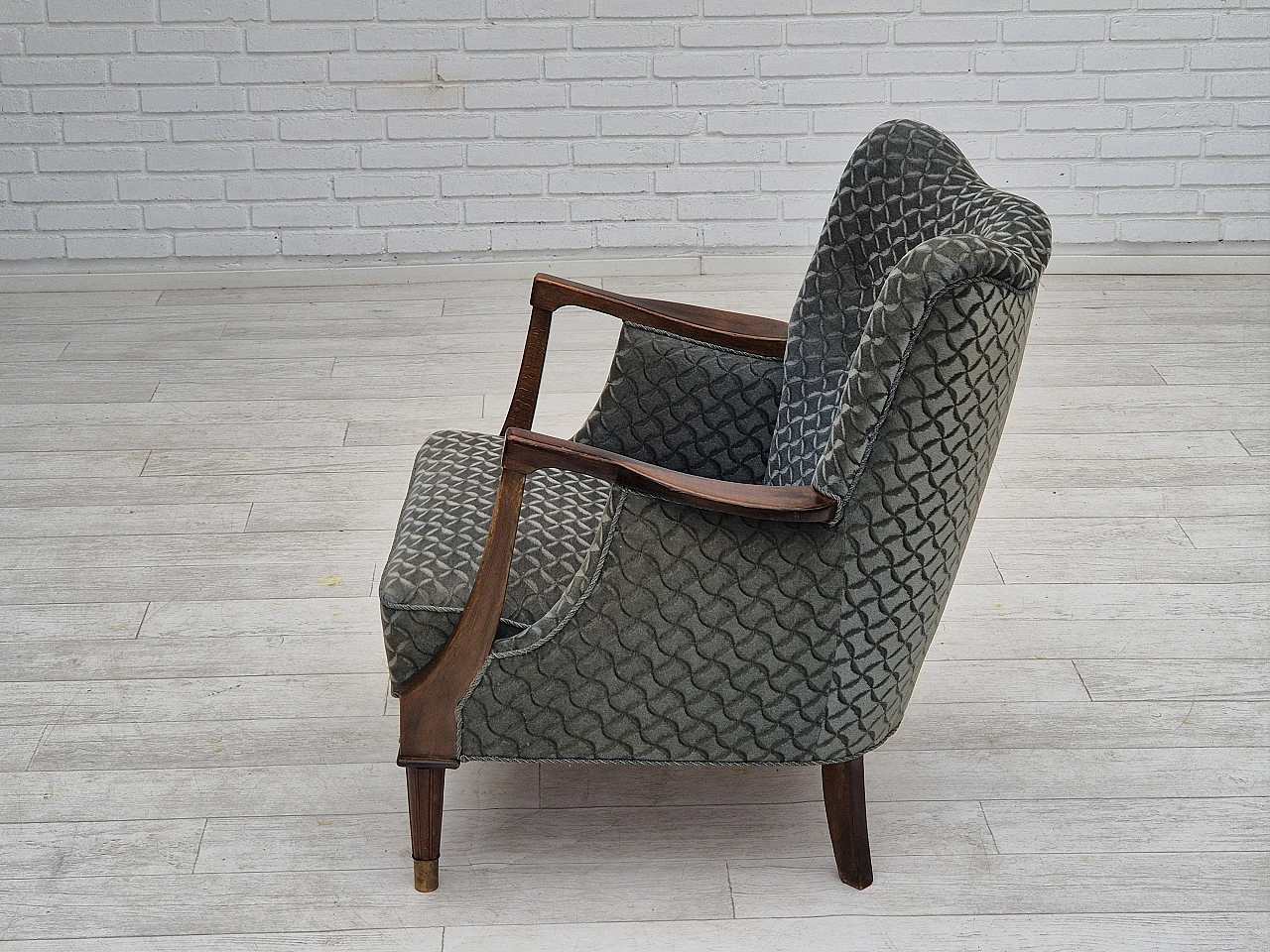 Danish beech and velvet armchair, 1960s 14