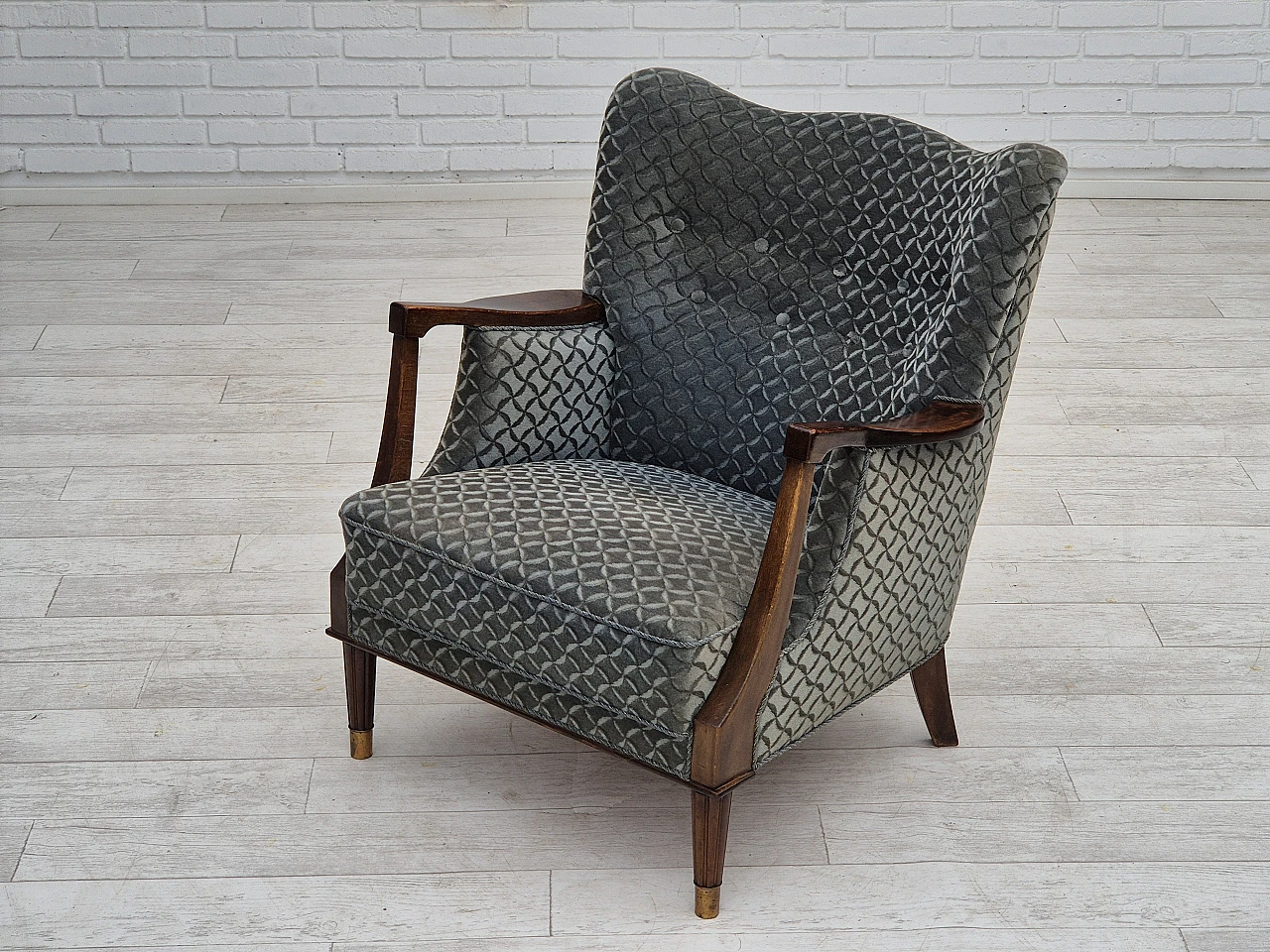 Danish beech and velvet armchair, 1960s 16