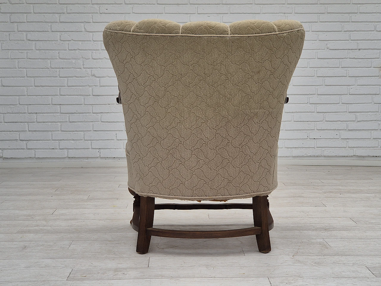 Danish fabric and carved oak armchair, 1950s 10