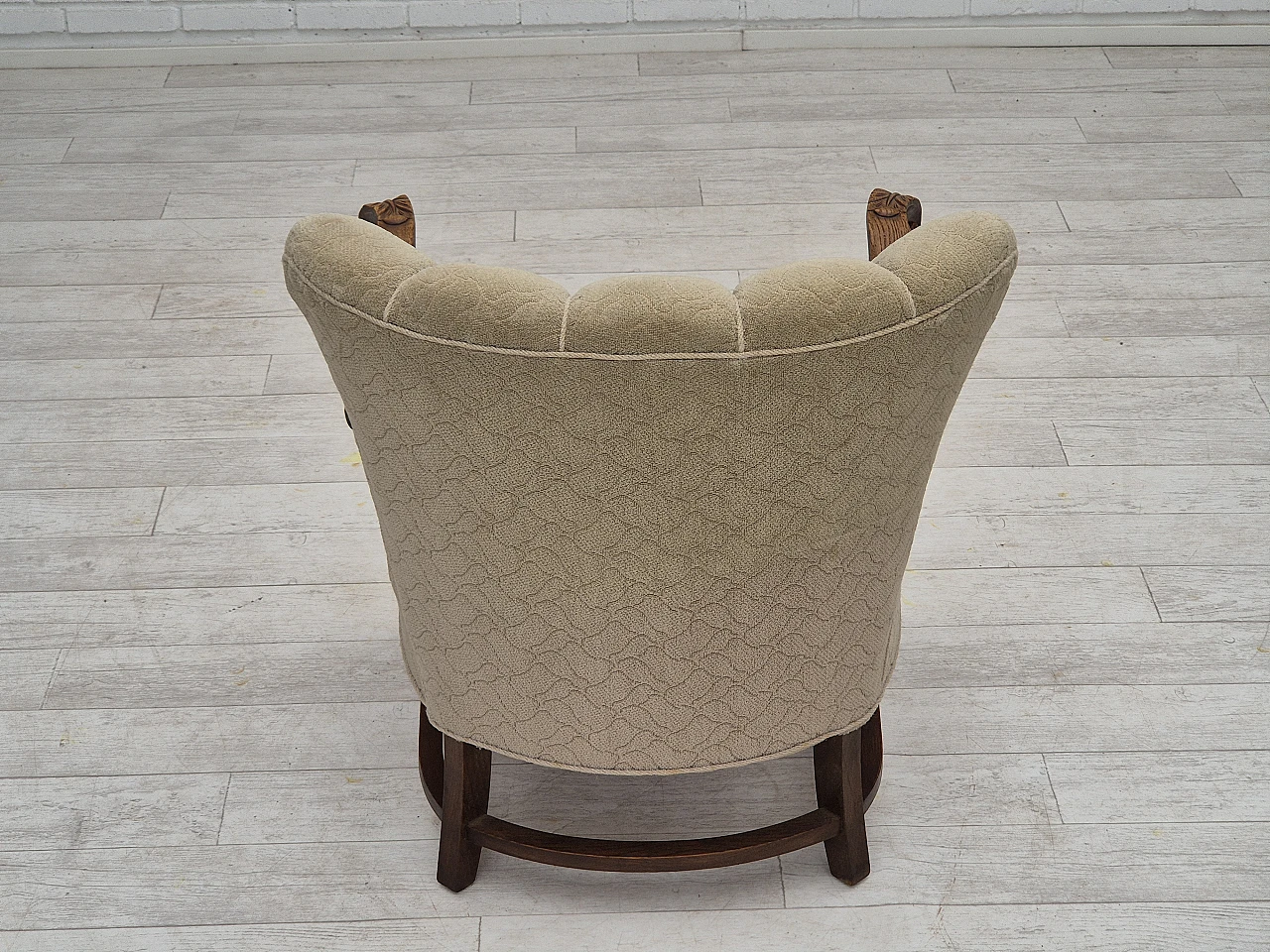 Danish fabric and carved oak armchair, 1950s 11