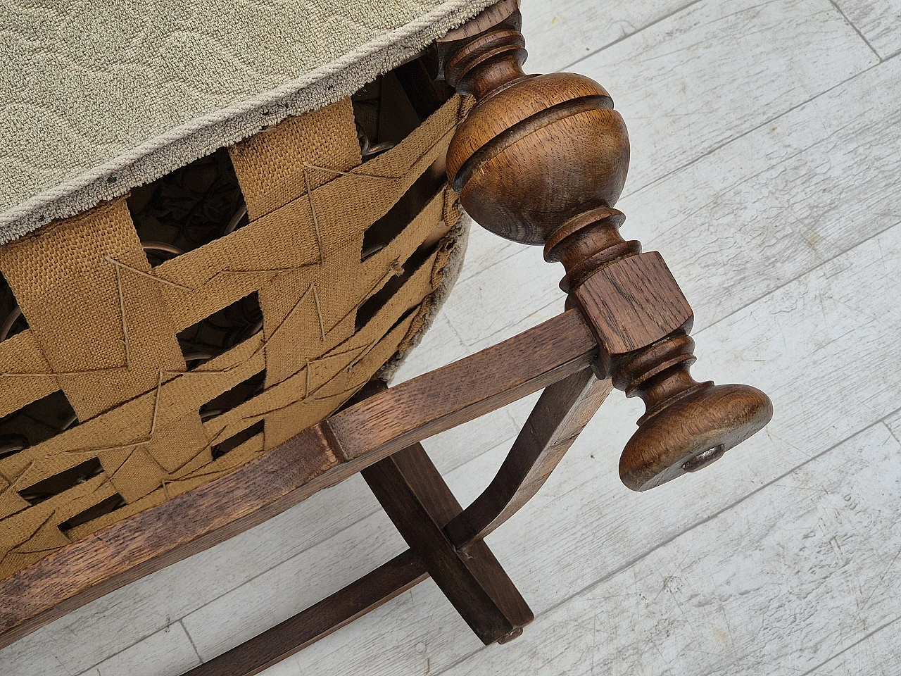 Danish fabric and carved oak armchair, 1950s 17