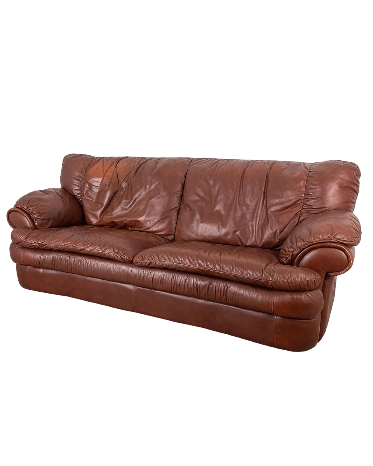 2-Seater sofa in wood and brown leather, 1970s 8