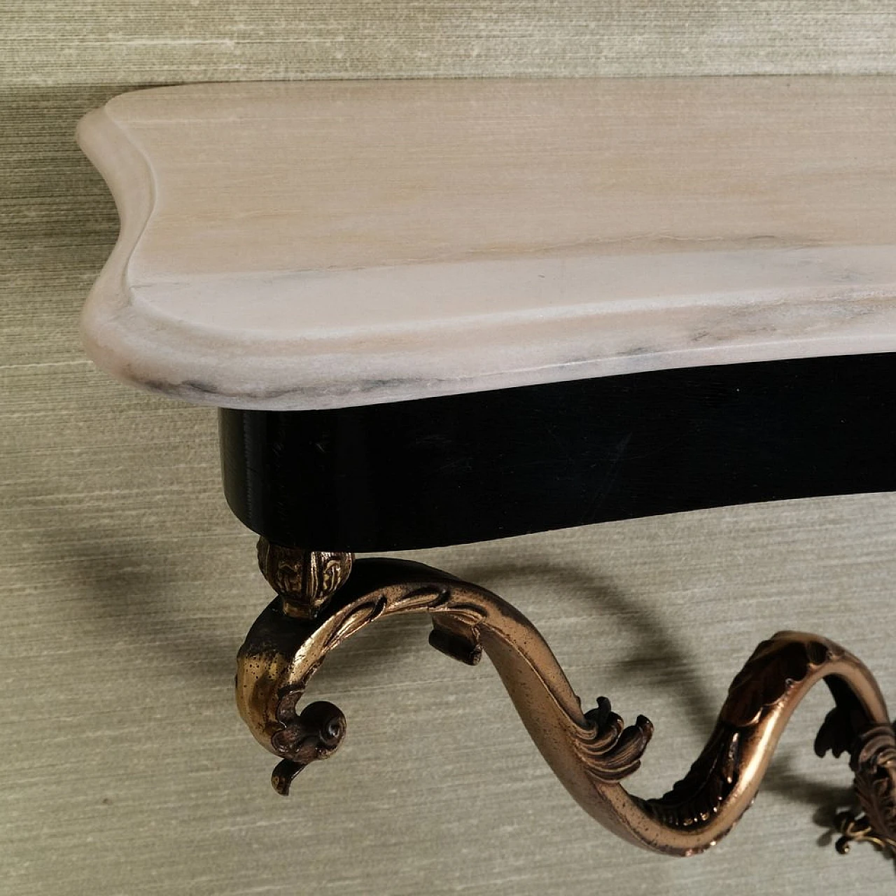 Marble, wood and metal hanging console with drawer, 1950s 2