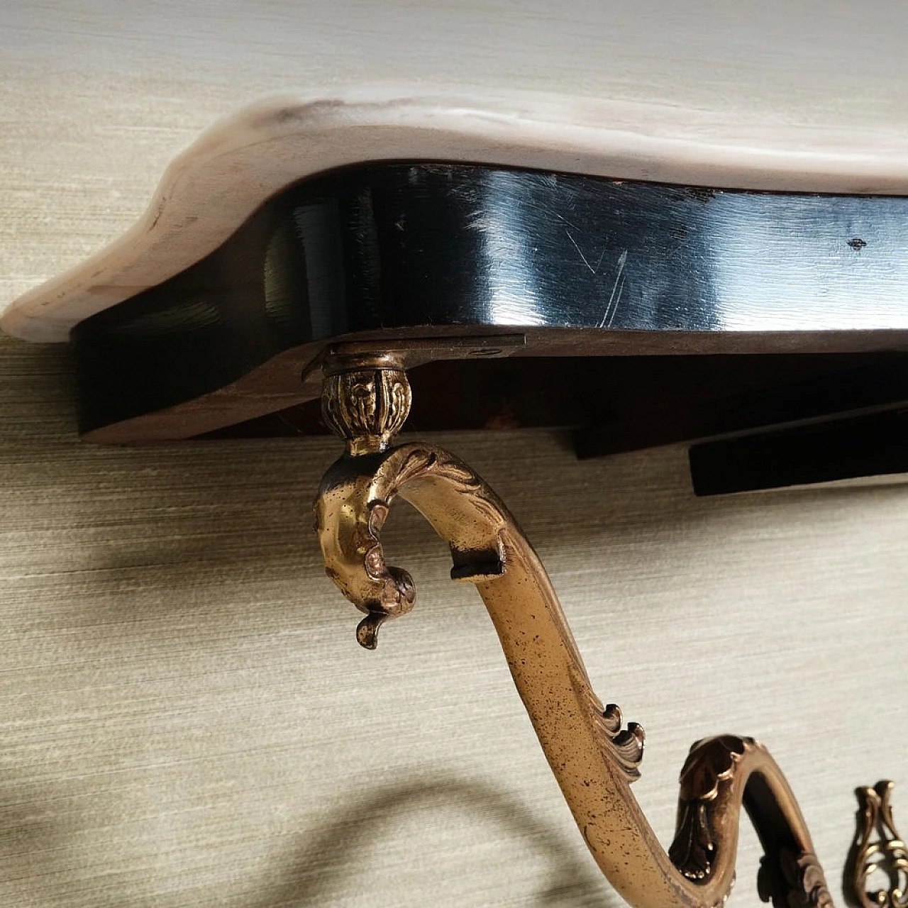 Marble, wood and metal hanging console with drawer, 1950s 6