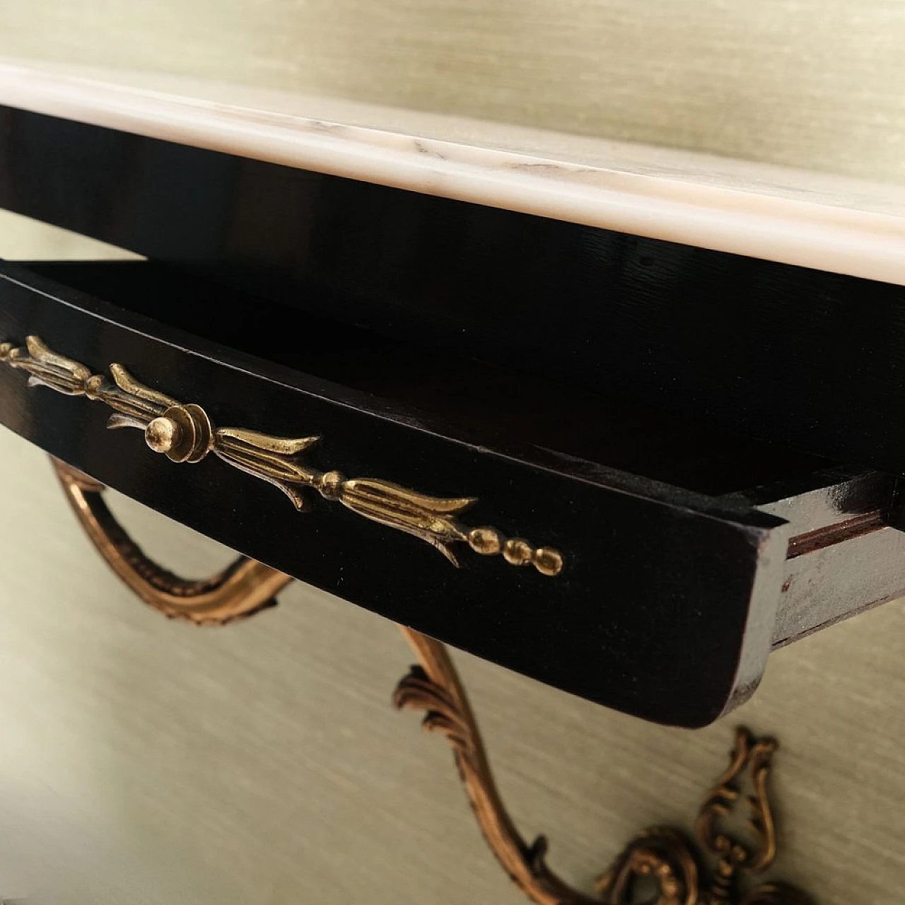 Marble, wood and metal hanging console with drawer, 1950s 7