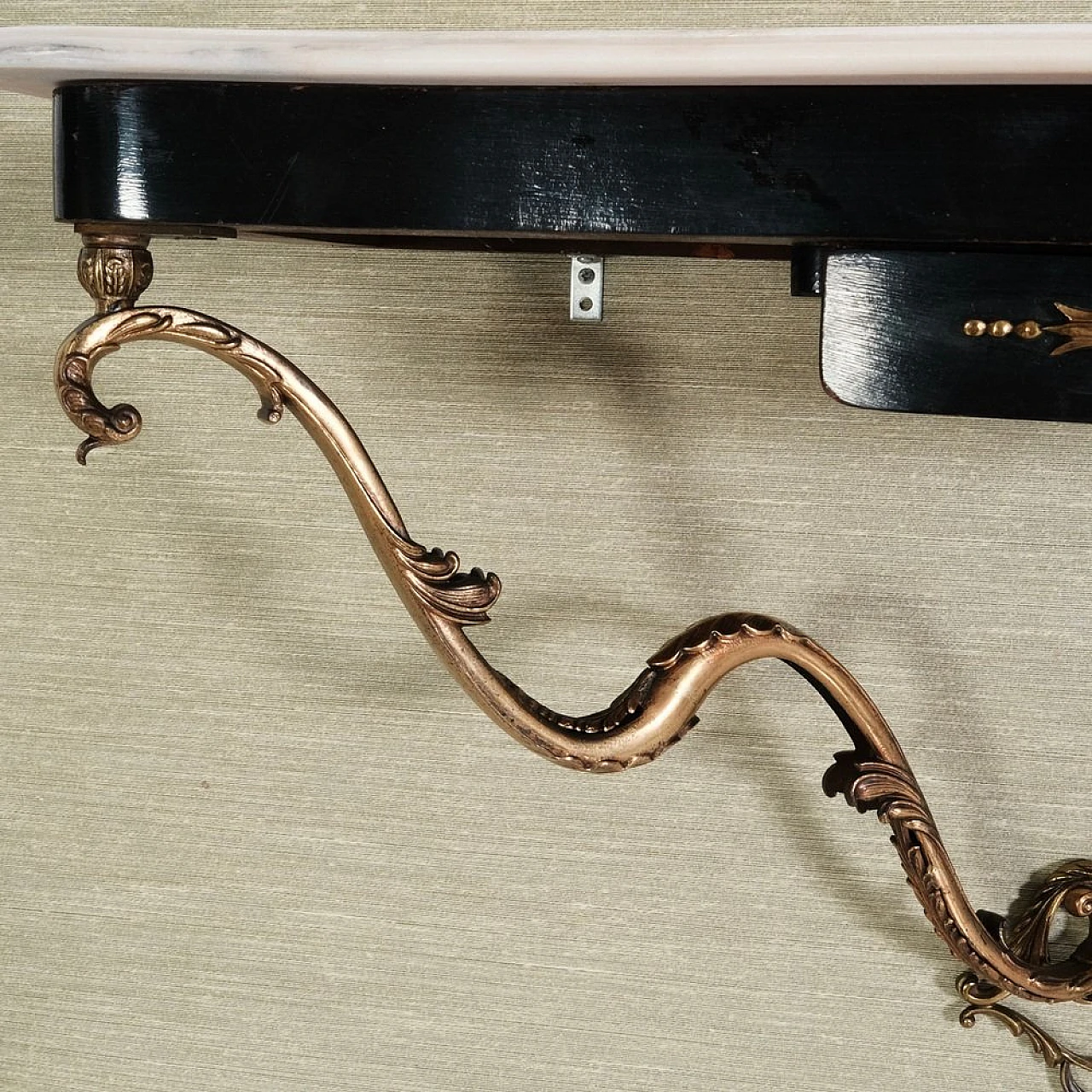 Marble, wood and metal hanging console with drawer, 1950s 8