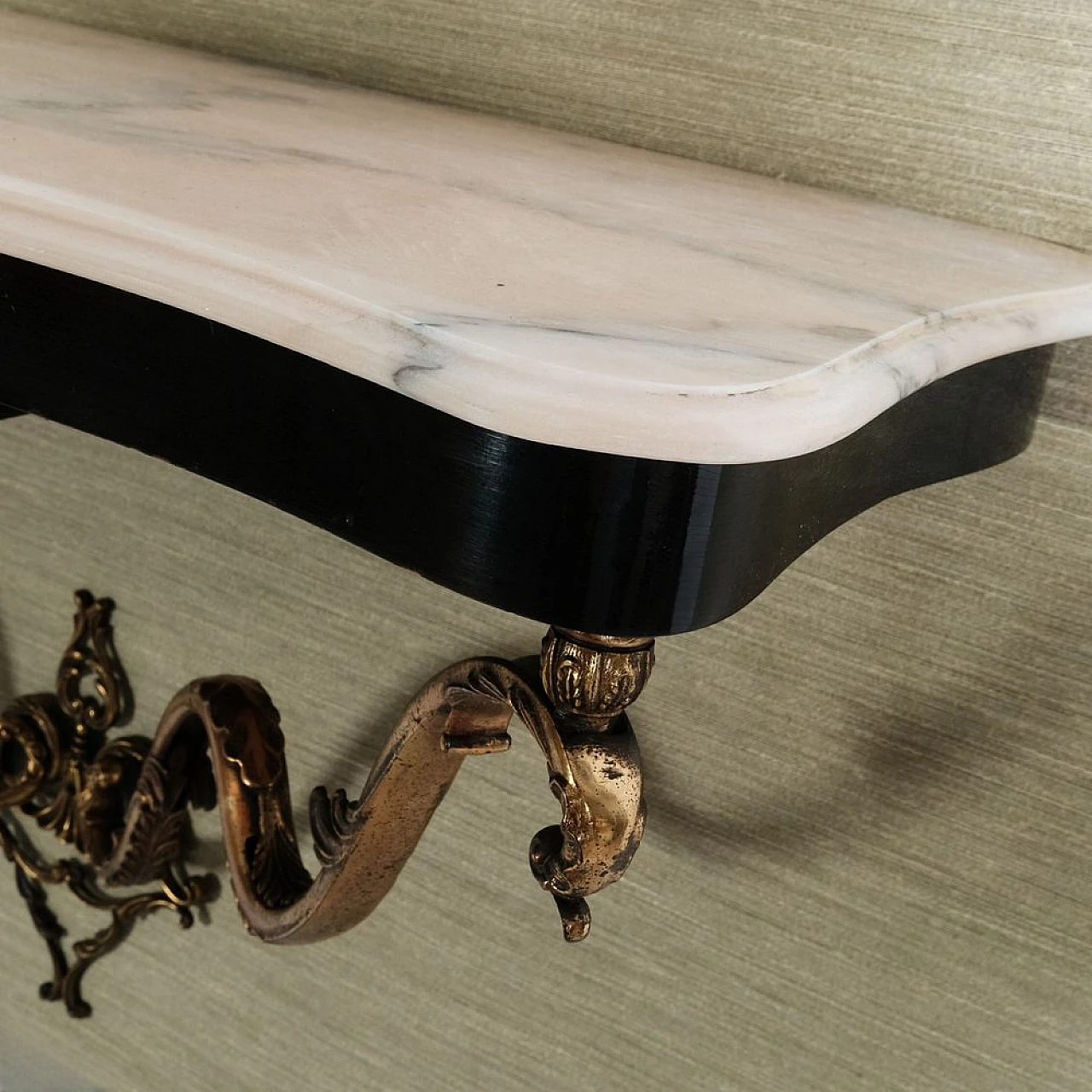 Marble, wood and metal hanging console with drawer, 1950s 9