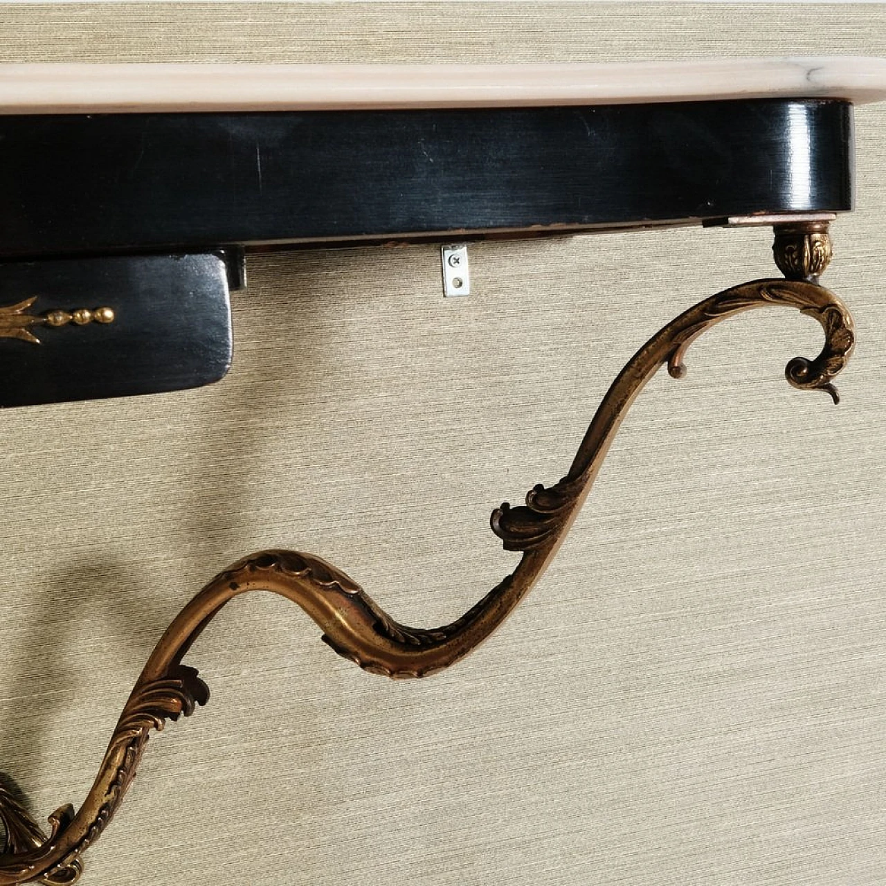 Marble, wood and metal hanging console with drawer, 1950s 10