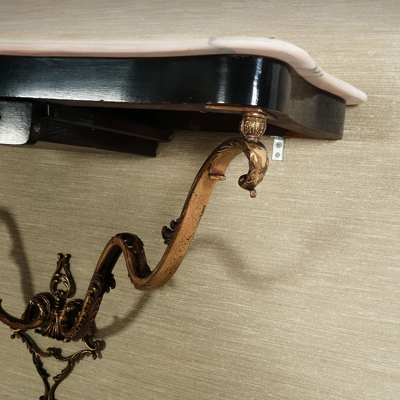 Marble, wood and metal hanging console with drawer, 1950s 15