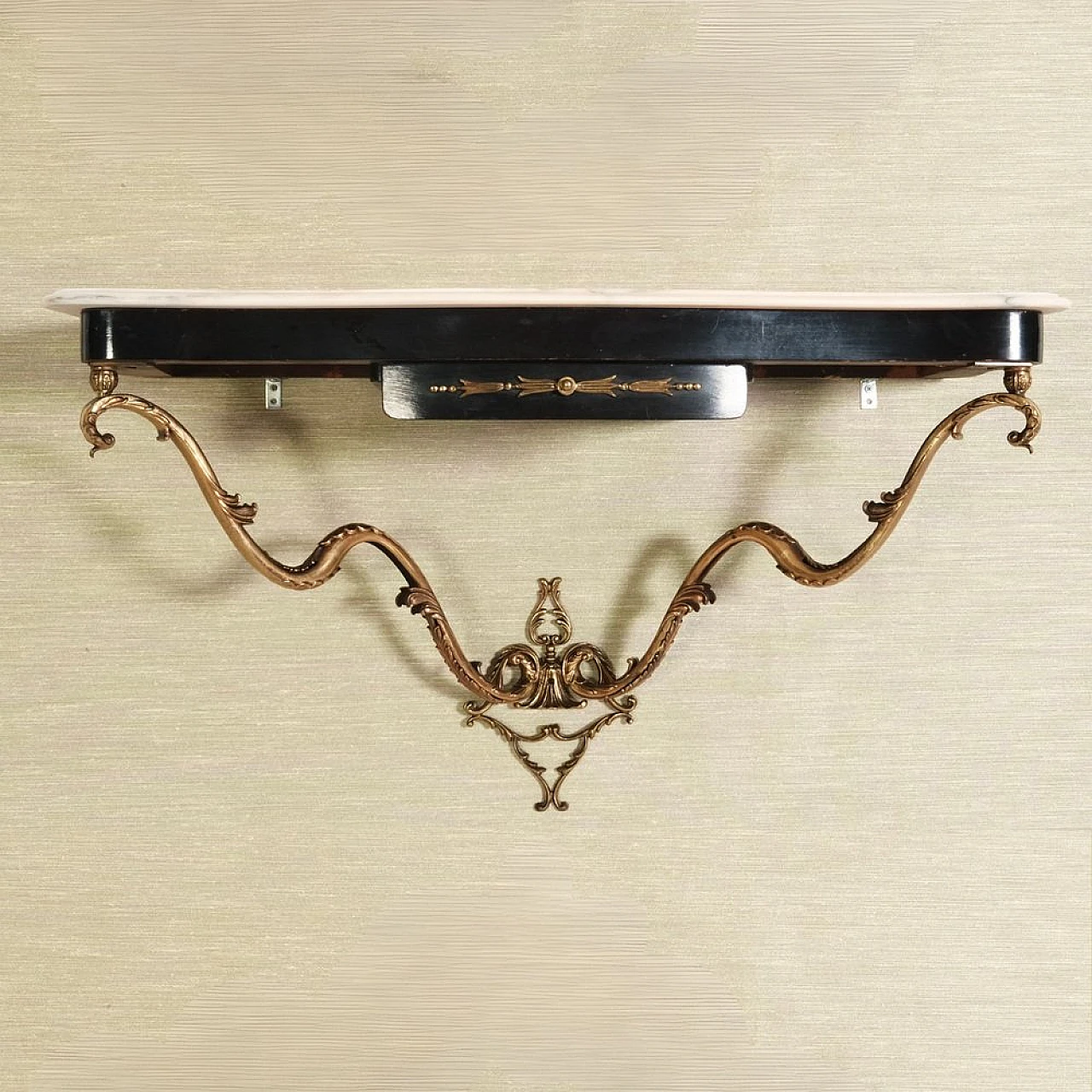 Marble, wood and metal hanging console with drawer, 1950s 17