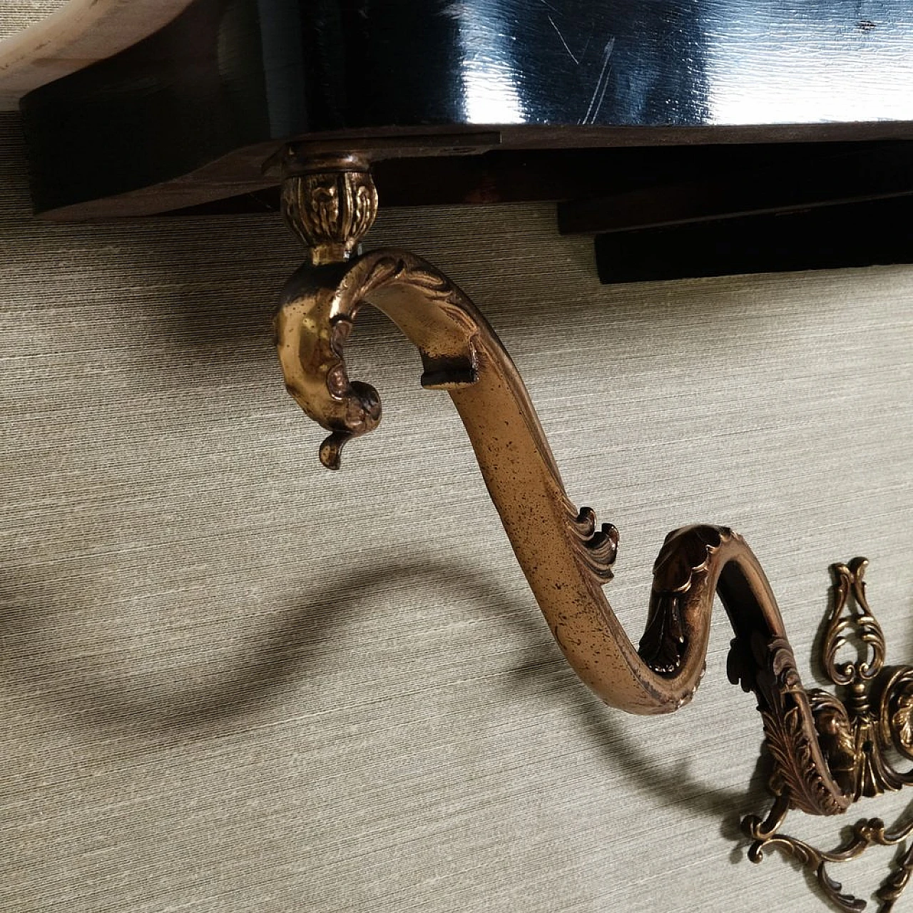 Marble, wood and metal hanging console with drawer, 1950s 18