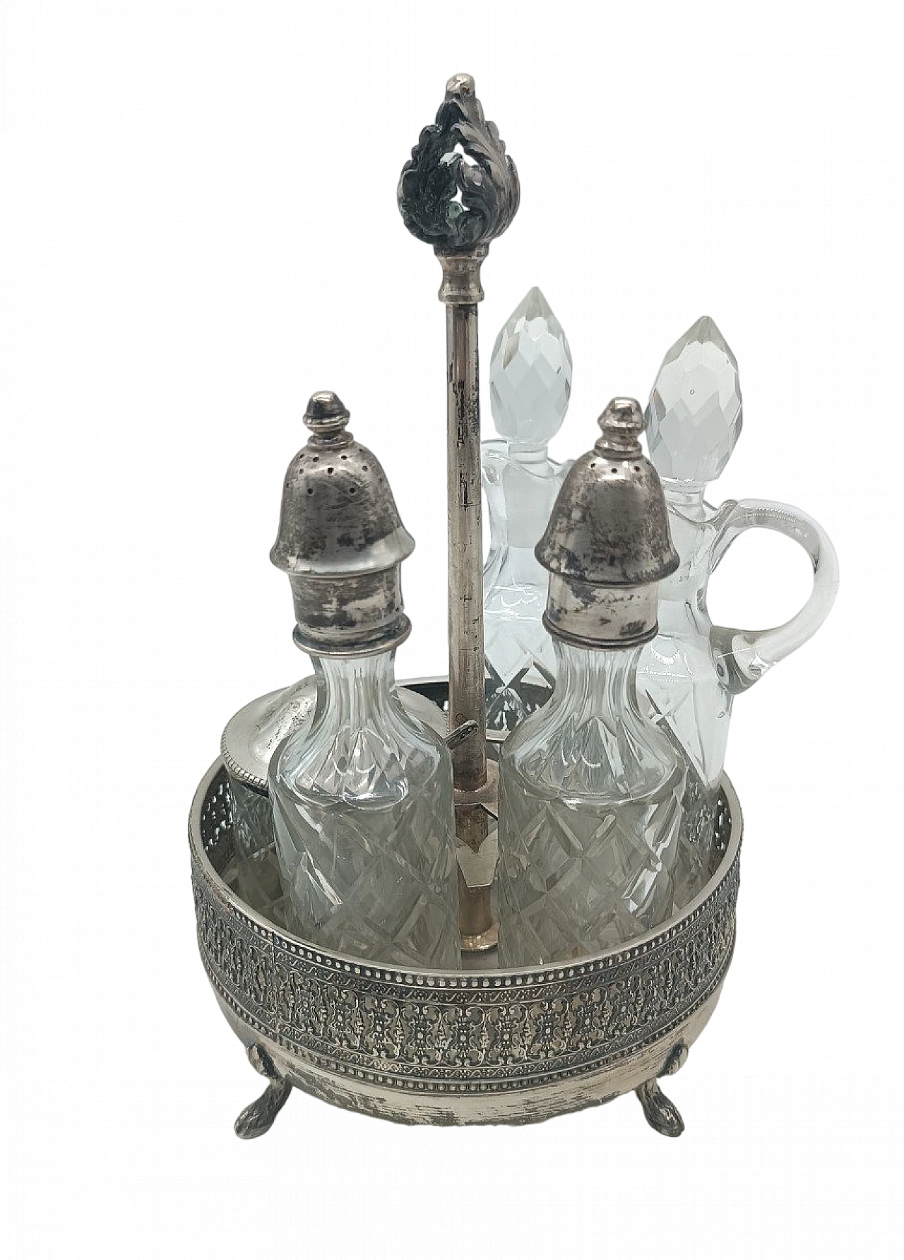 Crystal and 800 silver bottles and sugar bowl, early 20th century 2