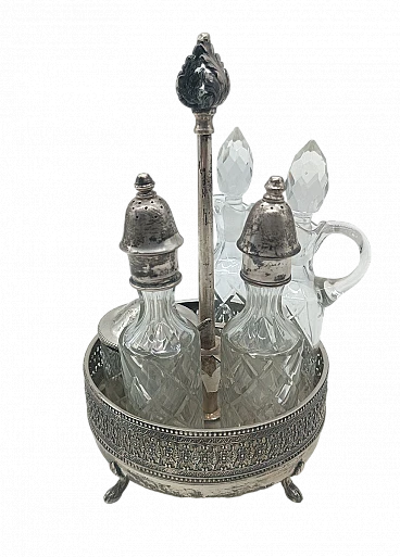 Crystal and 800 silver bottles and sugar bowl, early 20th century