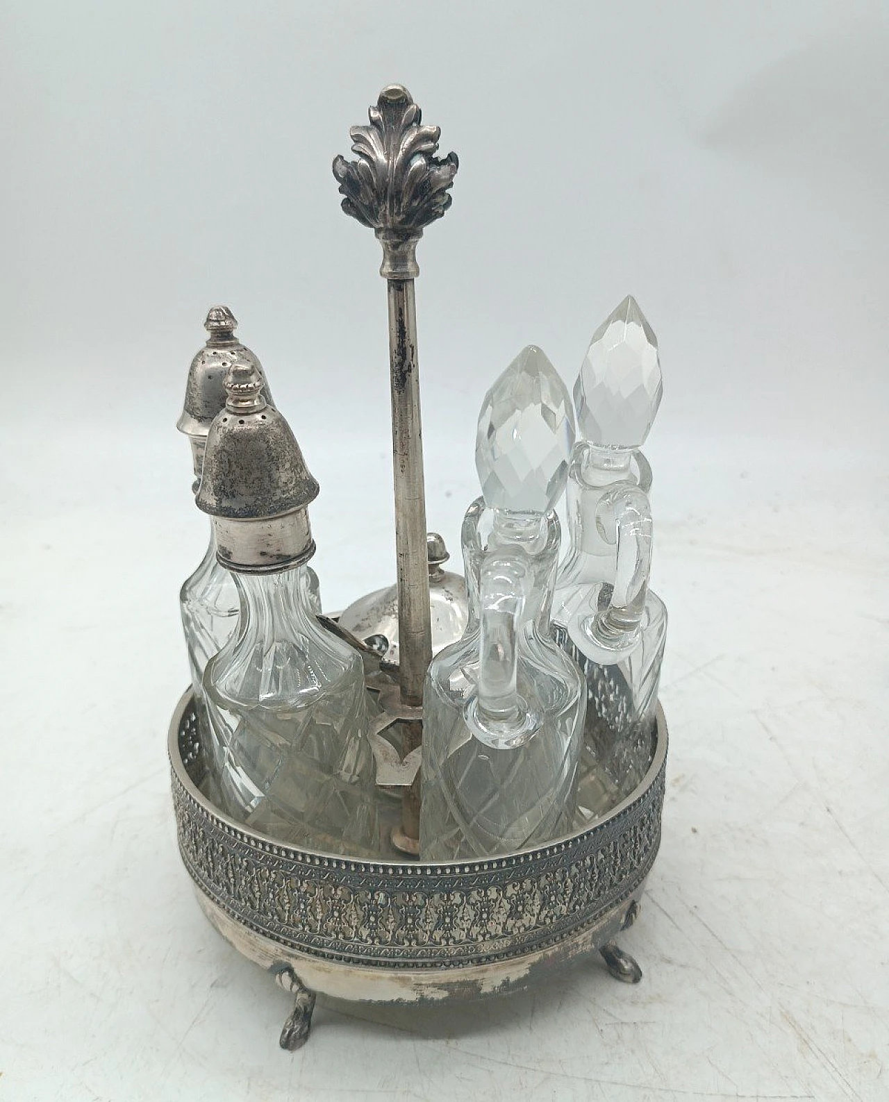 Crystal and 800 silver bottles and sugar bowl, early 20th century 3