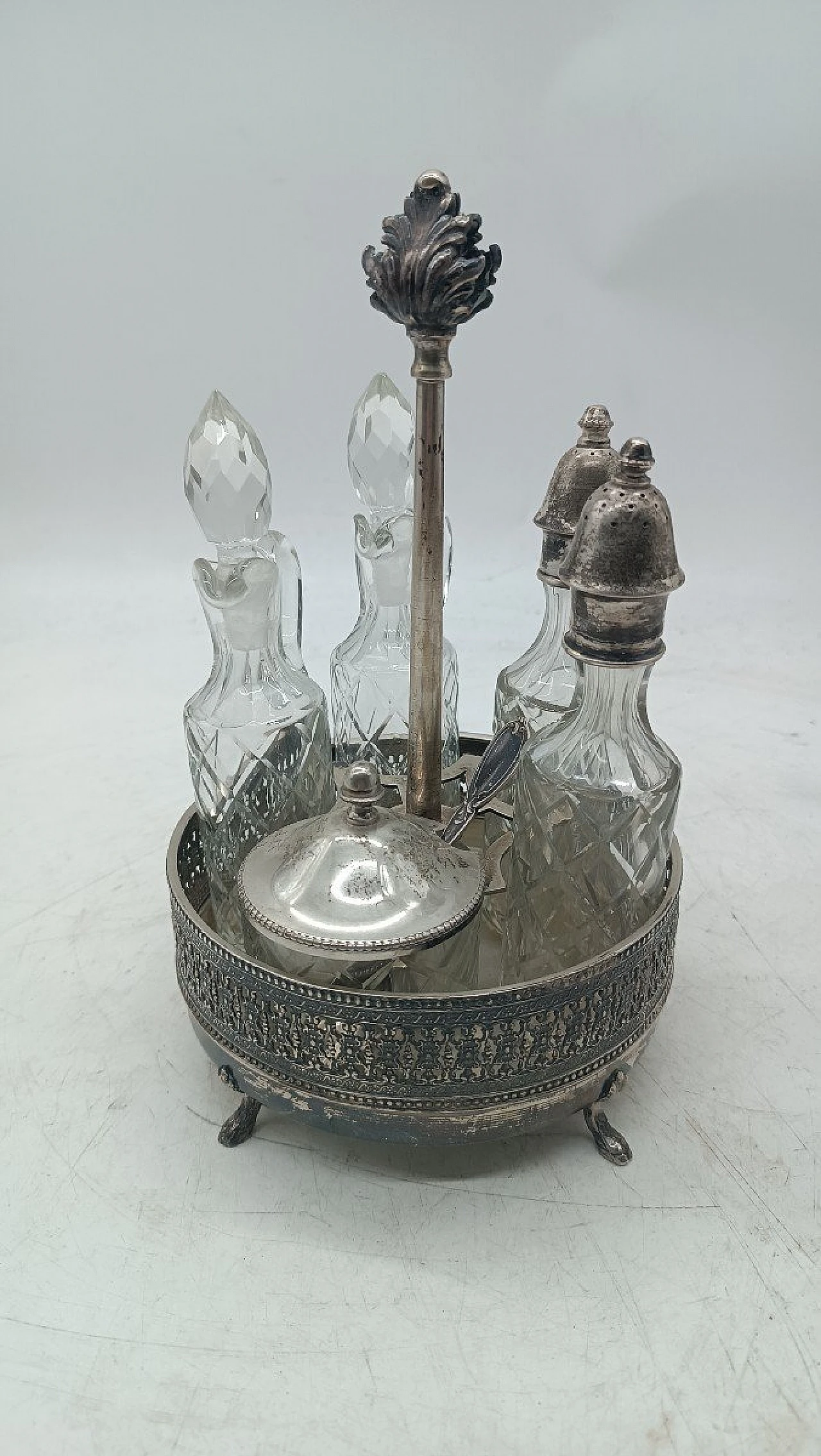 Crystal and 800 silver bottles and sugar bowl, early 20th century 5