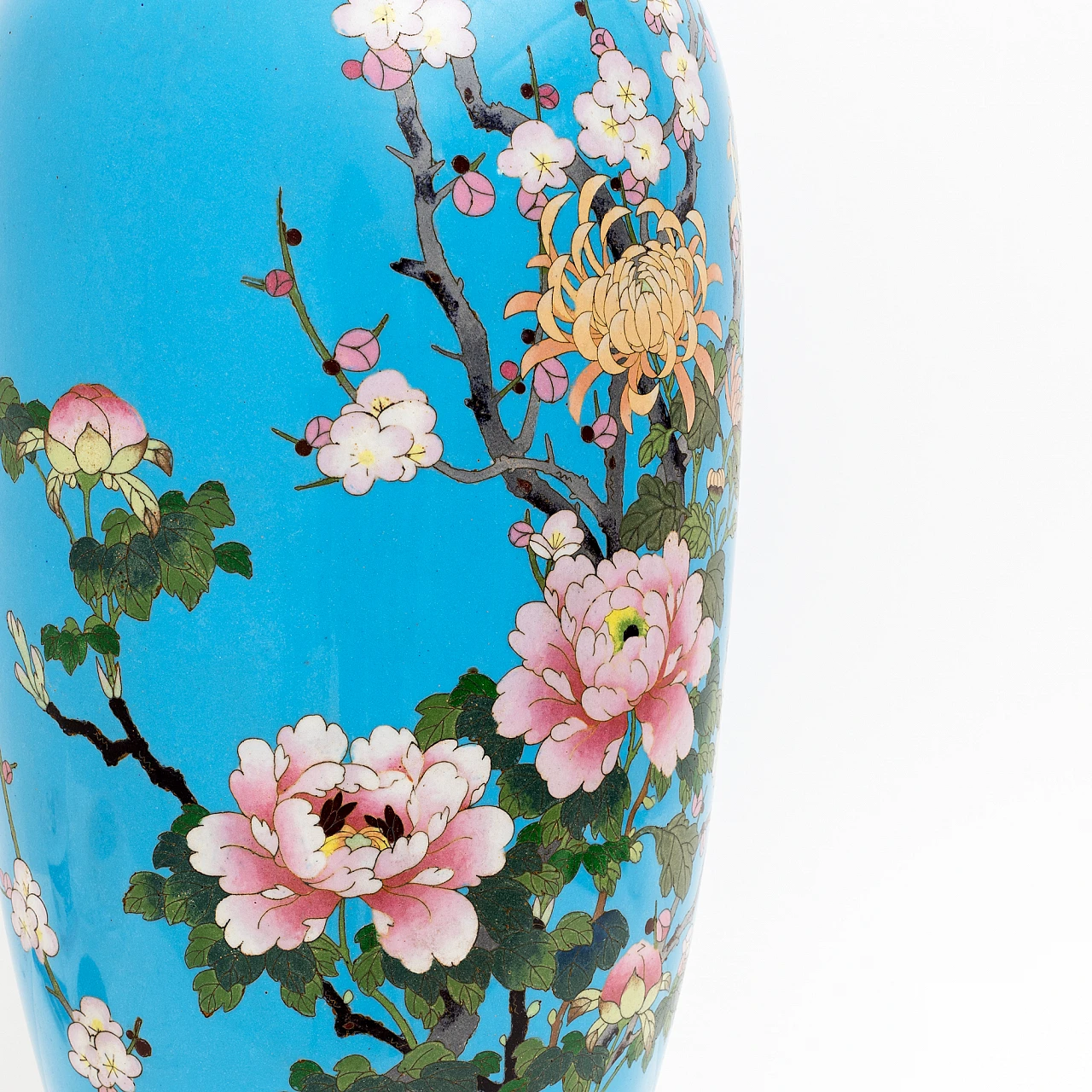 Vaso giapponese floreale in rame e ottone a smalti cloisonnè, '800 5