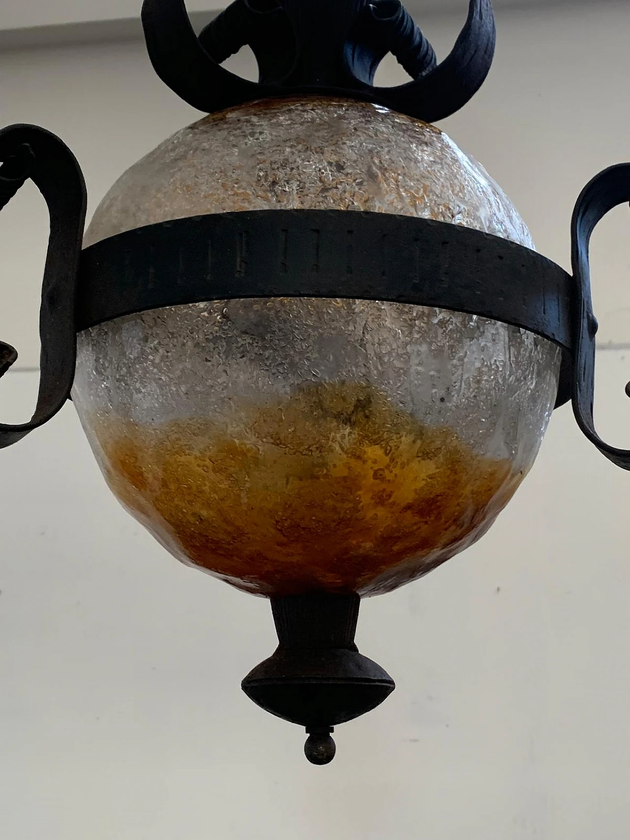 Pair of Brutalist lanterns in coloured glass and wrought iron, 1960s 9