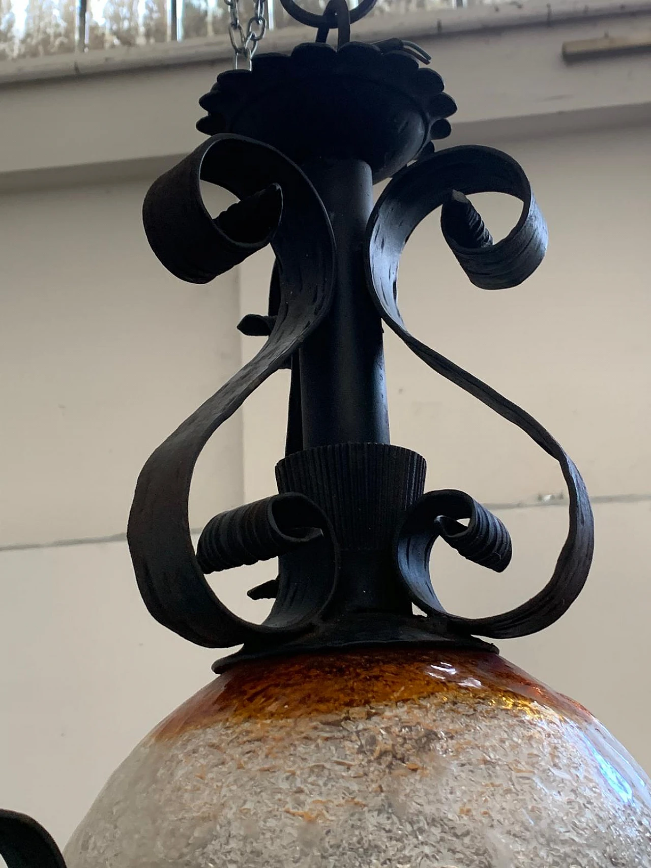 Pair of Brutalist lanterns in coloured glass and wrought iron, 1960s 10