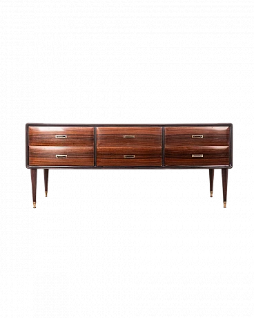 Sideboard with drawers in rosewood and glass top, 1960s